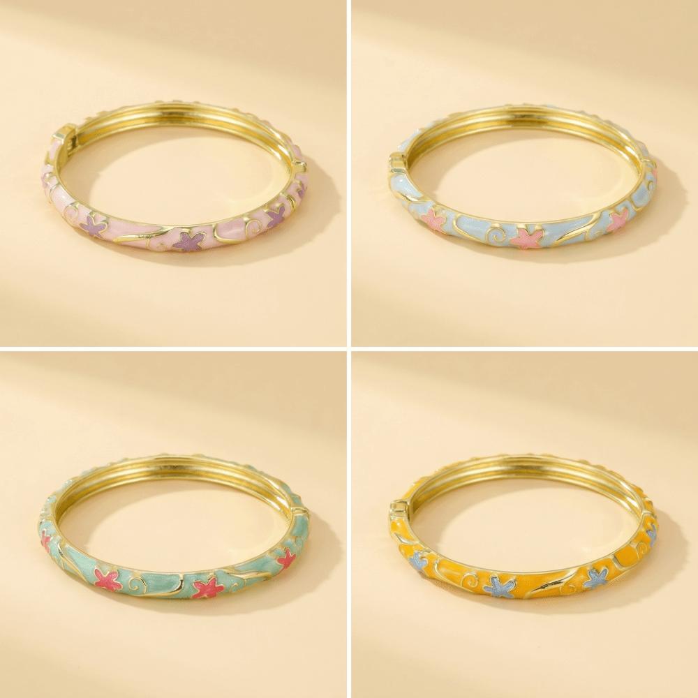 Five-Petal Flower Enamel Bracelet Vintage Enamel Dropped Glaze Bangle Minimalist Jewelry