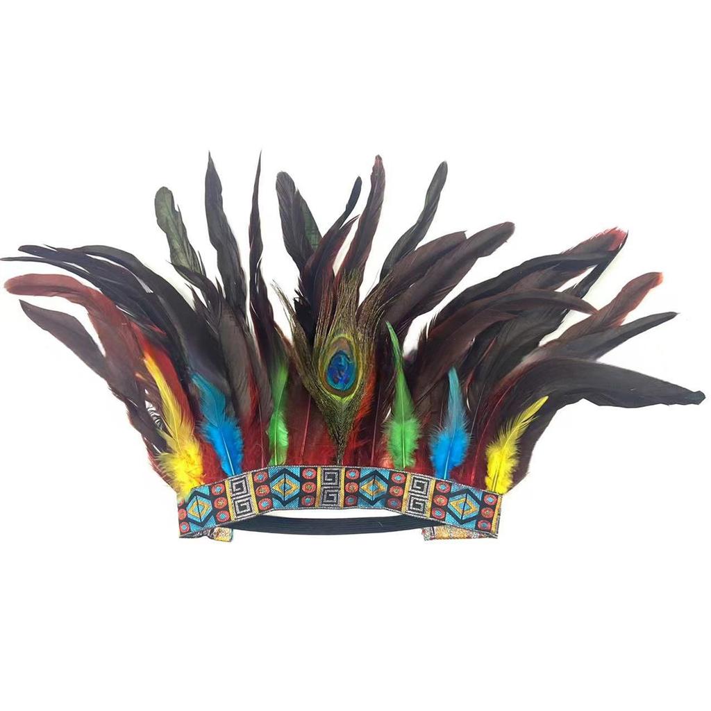 Native American Hairband Carnival Celebration Feathered Headband Adult Cosplay Hairhoop Ethnic Hairband for Theme Party