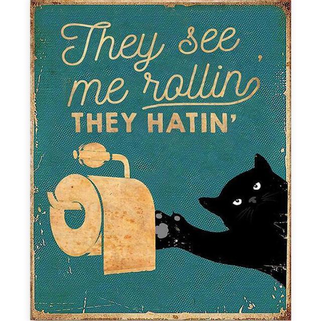 Панк Черный Кот Холст Картина Ретро Интересно Психического Здоровья Ванная Комната Гостиная Украшения Картина Настенное Искусство Домашний Декор