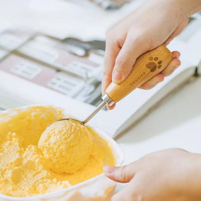 304 Ice Cream Spoon Teddy Bear Stand Ice Cream Scoop Simple Household Fruit Watermelon Spoon Cute Cartoon Multifunctional Scoop