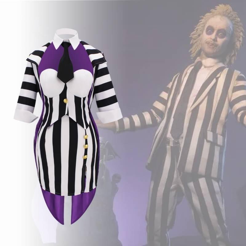 Костюм для косплея в готическом стиле Майкла Китона Битлджус Полиэстеровая ткань