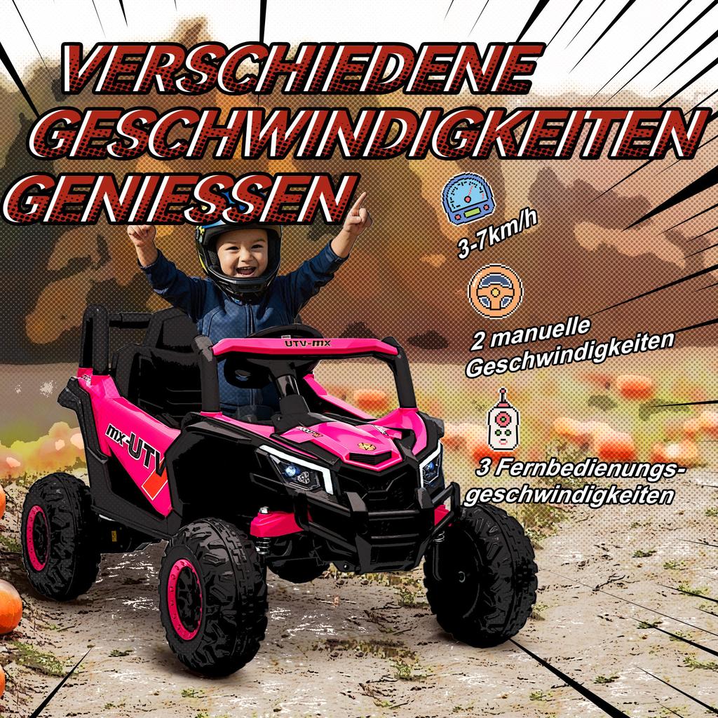 12V Electric Car for Kids, Remote Control Function, Belt, Horn, LED Lights, USB Port, for 3-5 Years, Pink