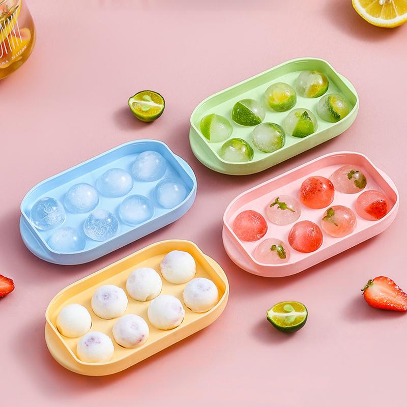 8 Girds Ice Cube Trays for Freezer Mini Ice Ball Maker Mold Circle Round Ice Cube Mold with Lid Making Household Kitchen Tools