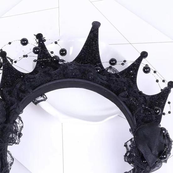 Женская повязка на голову корона кружевной декор обруч для волос Хэллоуин темный стиль эластичный головной убор
