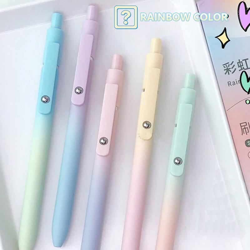 5 Pcs/Set Aurora Gradient Colour Gel Pens 0.5Mm Black Quick Dry Smooth Gel Ink Pen For School Student Writing Stationery
