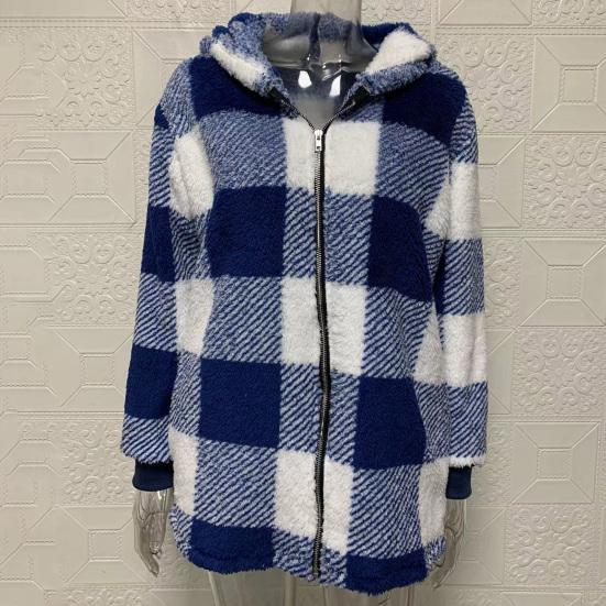 Женское пальто, клетчатая молния с капюшоном, свободные карманы, куртка-кардиган, осень-зима, толстое плюшевое пальто, уличная одежда