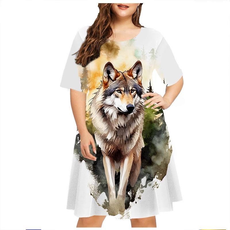 Женское свободное платье Animal Series с коротким рукавом и принтом льва в стиле тай-дай 3D, повседневное летнее платье в уличном стиле