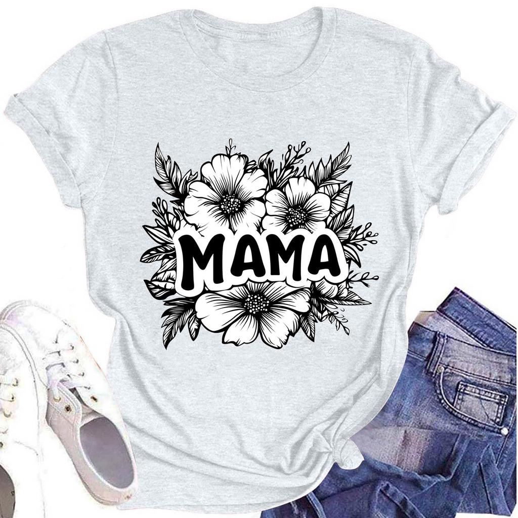 Женская модная футболка с круглым вырезом и коротким рукавом, повседневный топ с принтом ко Дню матери