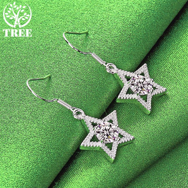 ALITREE 925 Sterling Silver Star Zircon Crystal Drop Earrings For Women Party Birthday Engagement Wedding Fashion Fine Jewelry