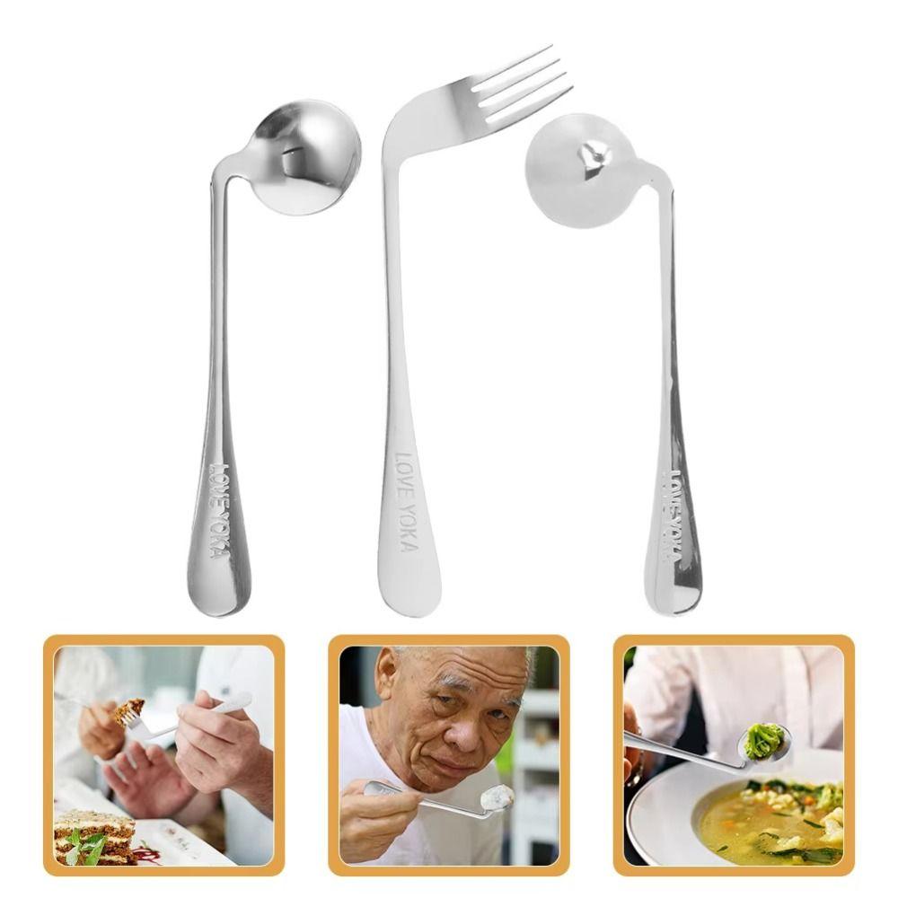 Angled Curved Spoon Fork Elderly Patients Feeding Aid Tableware Self Feeding Utensil Self Feeding