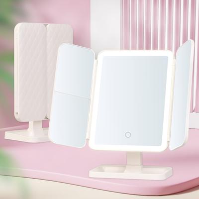 Browgrow Зеркало настольное для макияжа со светодиодной подсветкой, 3 цвета, регулируемая яркость, зеркало с зарядкой, зеркало, трехсторонняя подсветка, зеркало, складное,