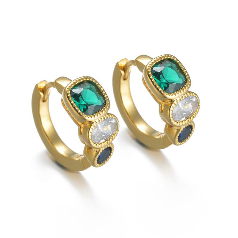 ANENJERY Зеленые белые овальные круглые серьги-кольца из циркония для женщин, модные роскошные серьги для вечеринок, ювелирные изделия