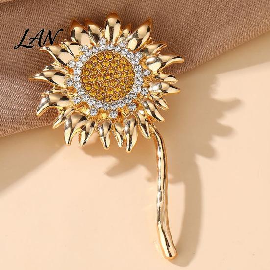 Durable Sunflower Jewelry Rhinestone Brooch Pin for Women, Golden Flower Lapel Suit Alloy Dress Scarf Hat Bag Decoration, Clothing Accessory