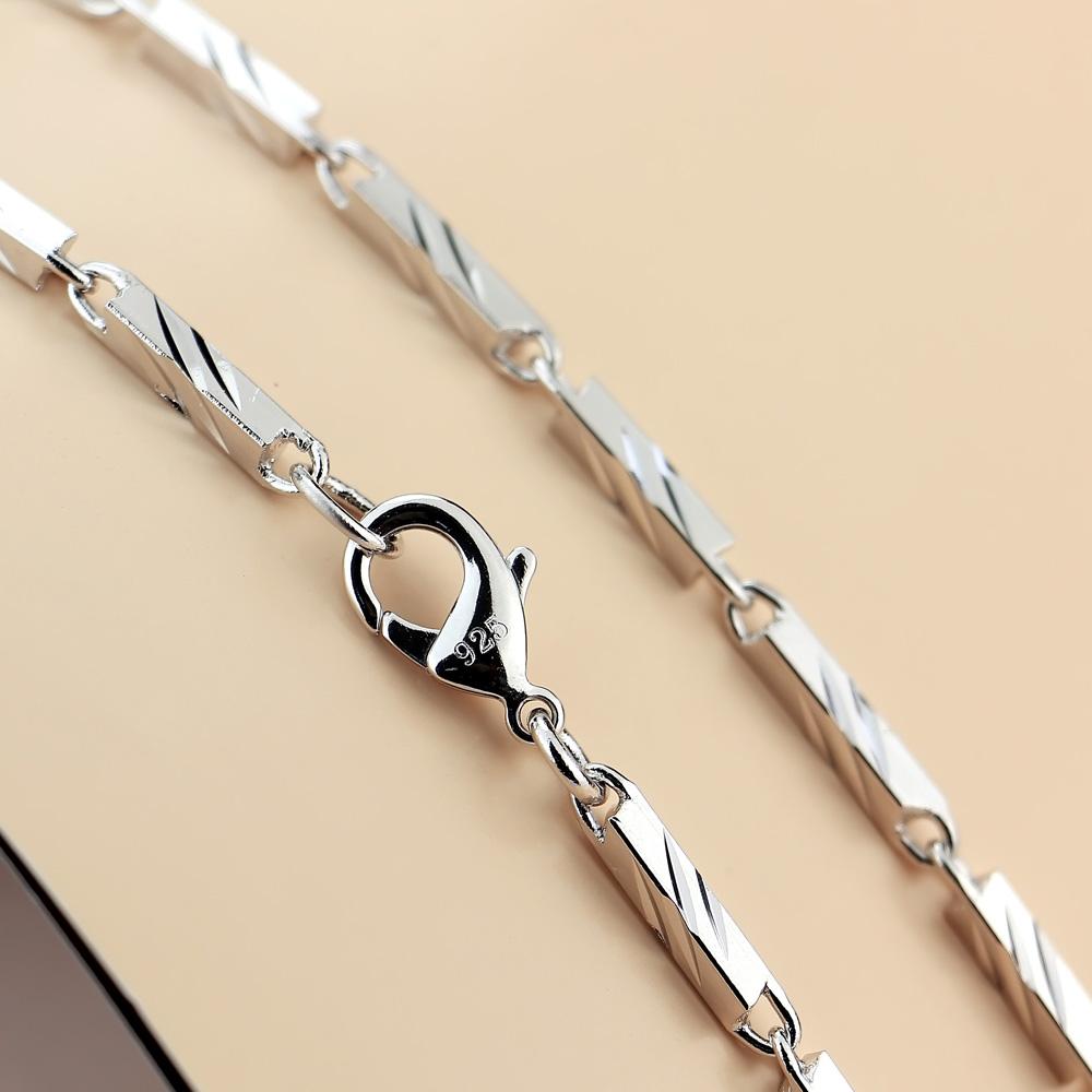 New Fashion Punk Man & Woman Square Carving Pattern 100% 925 Sterling Silver Necklace Men 3MM 20 Inches Link Chain Jewelry