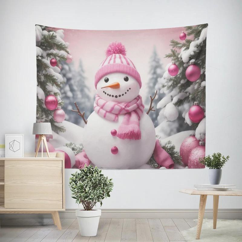Рождество Новый год Розовый узор снеговика Гостиная Спальня Декоративный гобелен