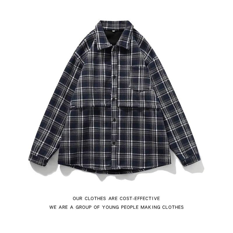 2024 Весна и осень японский стиль ретро клетчатая рубашка с длинным рукавом мальчики и подростки Feel Ruan красивая толстая шерстяная рубашка пальто