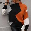 Women's Autumn and Winter Loose New Colour Blocking Knitwear Pullover Jumper