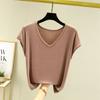 Solid V Neck Basic Tshirt Women Summer Modal Loose Tee Tops Casual Undershirt M To 2XL