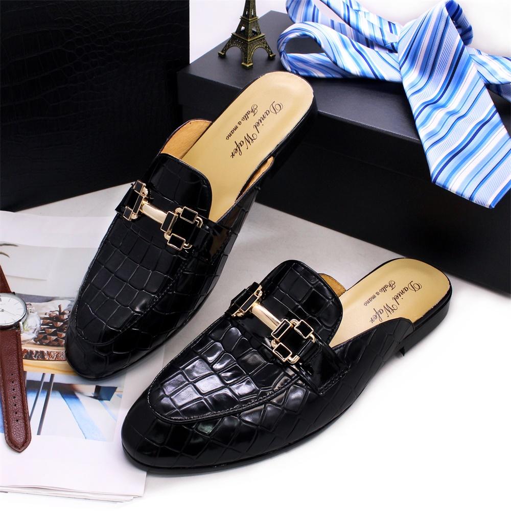 Мужские кожаные полуботинки, черные с острым носком, плоские, с тиснением под крокодила, металлическая пряжка, удобная повседневная мужская обувь, домашняя обувь