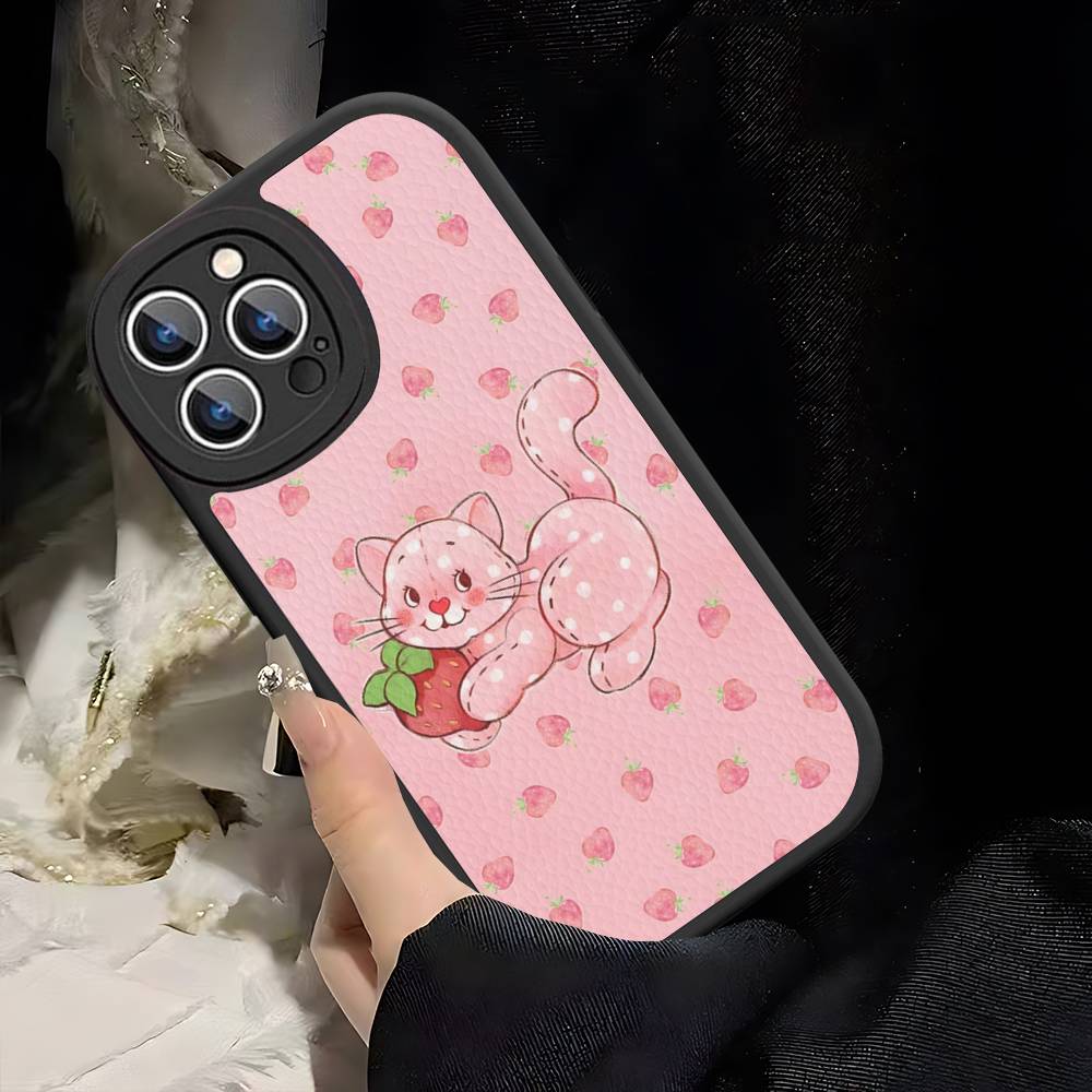 Мультяшная Девочка S-Клубника S-Клубничный Торт Для IPhone 16 15 14 13 12 11 Pro Max Plus Ударопрочный Кожаный Мягкий Чехол для Телефона