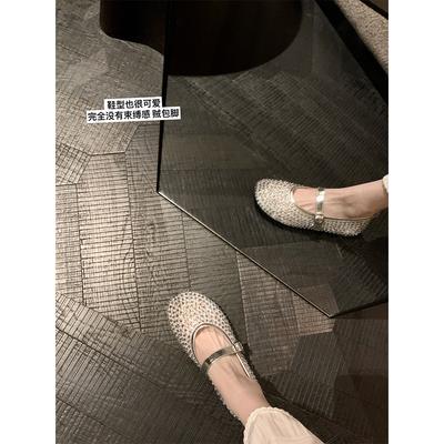 Овчина~ Сетчатые дышащие балетки со стразами, туфли Мэри Джейн с пряжкой, женские одинарные туфли с мелким вырезом