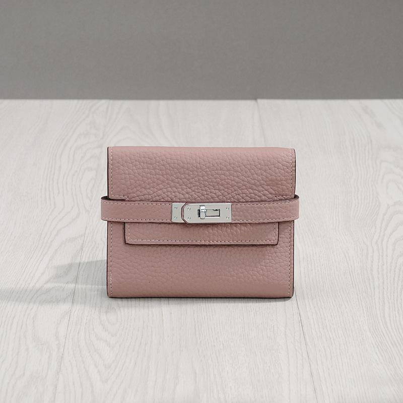 2025 Новый женский кошелек из коровьей кожи, короткий, многофункциональный складной кошелек с тремя отделениями, сумка для карт, кожа