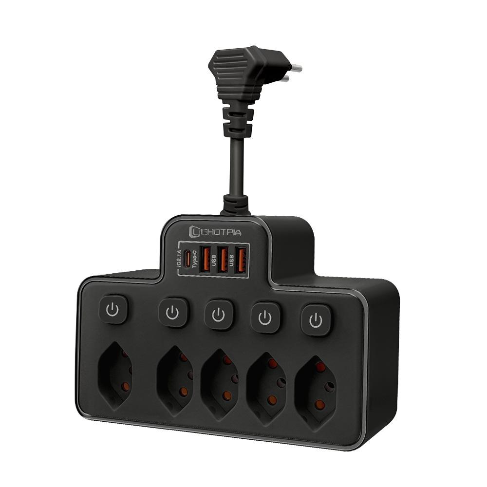 Brazilian Multi-hole Power Socket with USB, Long/Short Cord, Black/White
