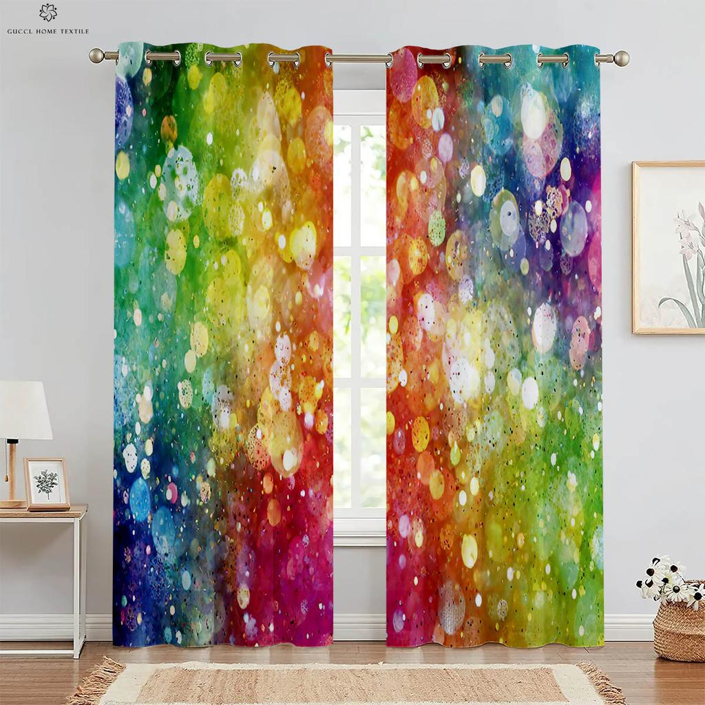 Красочные шторы с радужным мультяшным принтом для детей, украшение окна детской комнаты, легко стирать и ухаживать, 2 шт.