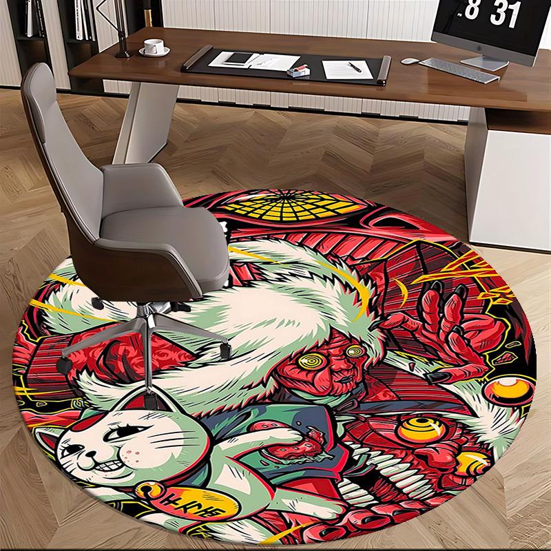 1pc Anime Cat & Demon Round Carpet - Office Chair Mat, Non-Slip Rug for Home Decor