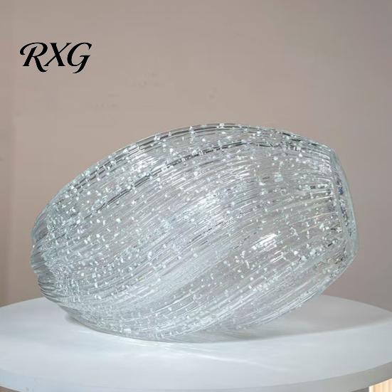 Modern Minimalist Home Accents Luminous Waves Glass Flower Vase, Decorative Art Wide Mouth Vase Romantic Blue Light Decor, Rustic Floral Arrangement