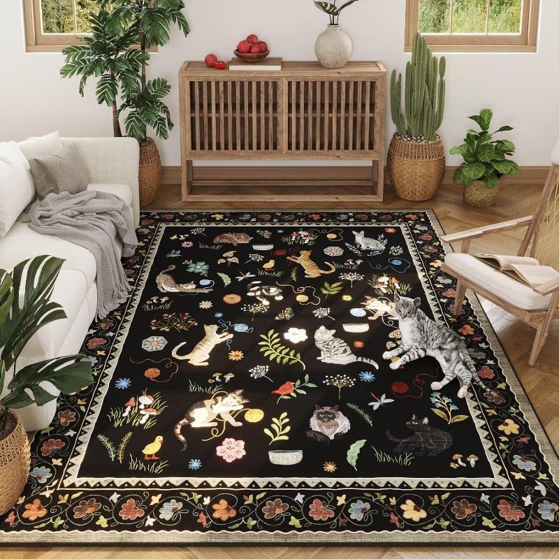 Animal Plant Print Living Room Carpet Machine Washable Non-slip Stylish Bedroom Rug Light Luxury Coffee Table Mat Tapis