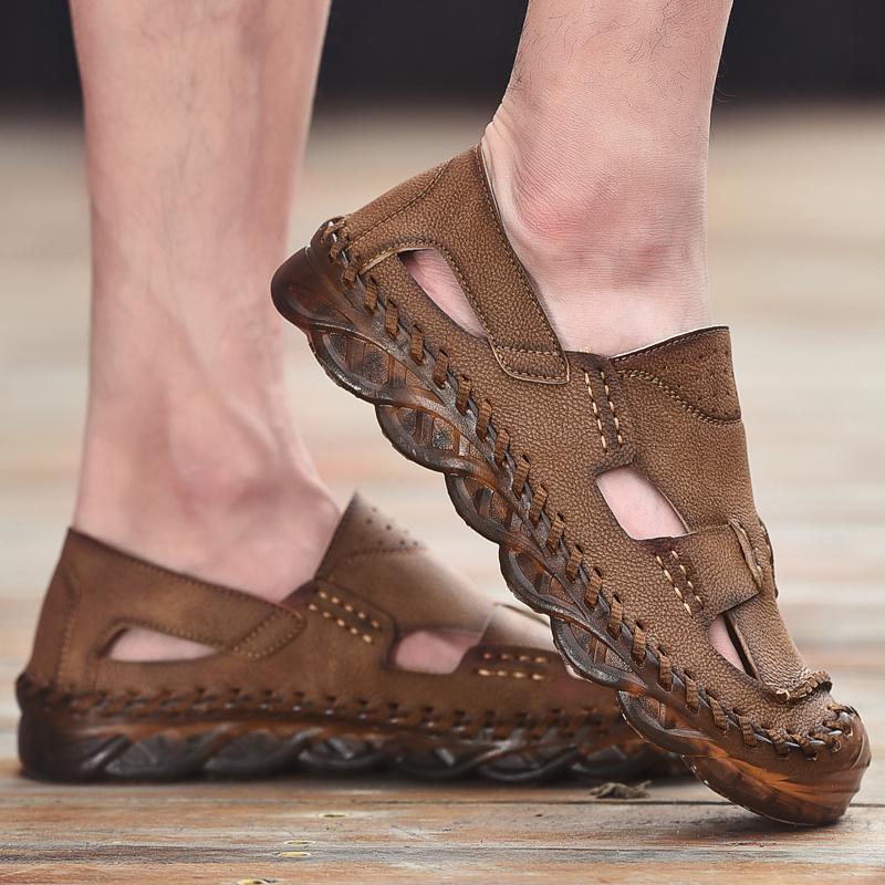Летние мужские модные повседневные сандалии больших размеров, дышащие кожаные сандалии 38-46