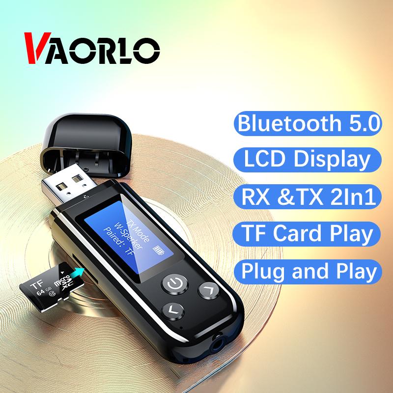 VAORLO ЖК-дисплей Bluetooth 5.0 Аудио передатчик Приемник USB 3,5 мм Стерео музыка Беспроводной адаптер 2-в-1 Plug and Play TF Card Play для наушников