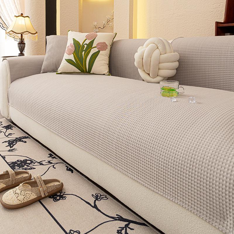 Cream Wind Ice Silk Sofa Cushion Summer 2025 New Mat Seat Cushion Fixed Non-slip Straight Row Summer Cover Towel