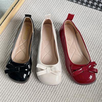 Женские туфли на плоской подошве из черной лакированной кожи, тонкие туфли, повседневные, с мягкой подошвой, слипоны, милые туфли-лодочки с круглым носком и бантом, милые туфли в стиле Лолиты для девочек