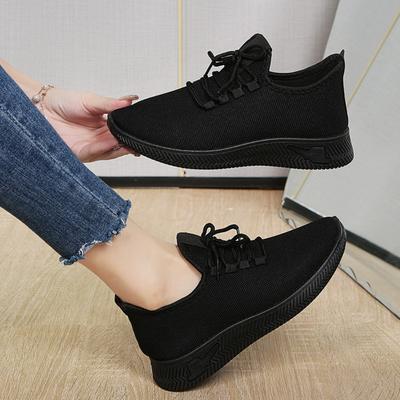 Осень Женские Дышащие Нескользящие Платформа Мода Новые Повседневные Туфли Для Женской Обуви Корейские Кроссовки Для Бега Черные Кроссовки