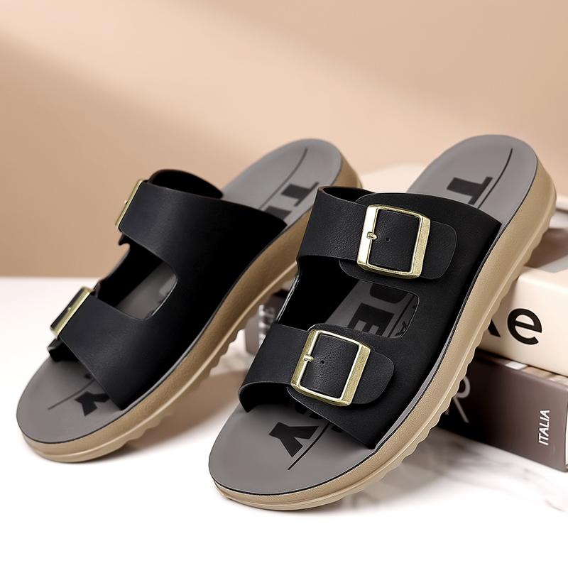 Fashion New Design Men's Sandals Casual Summer Beach Half Drag Outdoor Wear Anti-Slip Slippers Metal Buckle Cool Slides Shoes Flip Flops