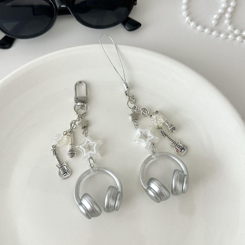 Bags Decoration Earphone-shaped Keychain Glitter Microphone Pendant  Backpack Charms