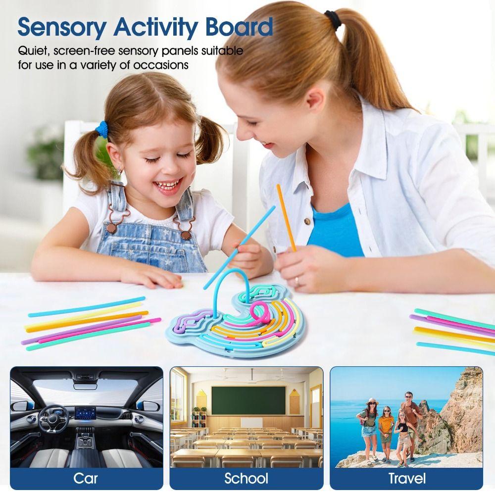 12 Strings Sensory Activity Board Silicone Rainbow Sensory Toys New Fidget Toy Kids Adults