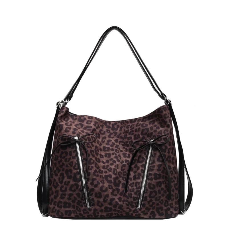 PU Zipper Shoulder Bag Soft Large Capacity Trendy Crossbody Bag Pendular Designer Bag Leopard Print New