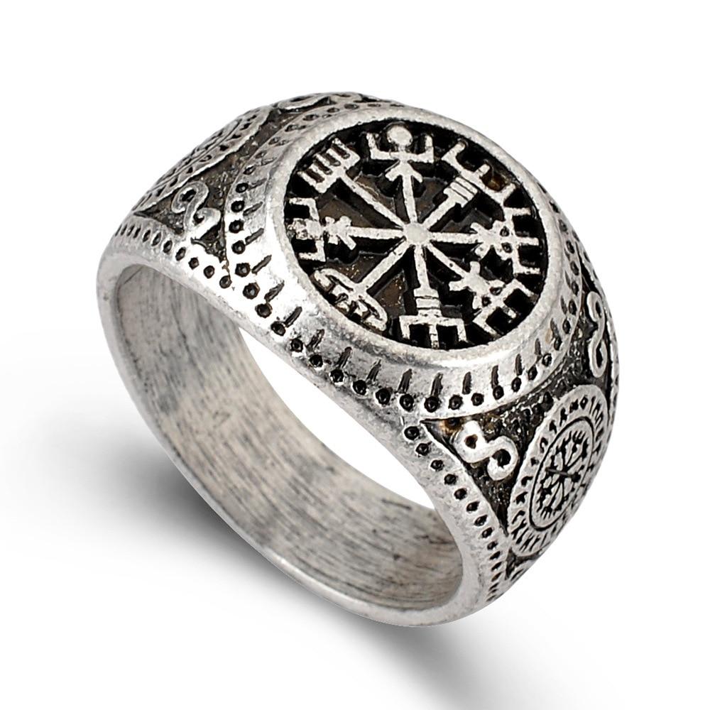 1 шт. Винтажное кольцо Мужское Ши Хип-хоп Трендовое Снежинка Руна Рыцарь Компас Множество Узоров Цинковый Сплав Антикварные Ювелирные Изделия