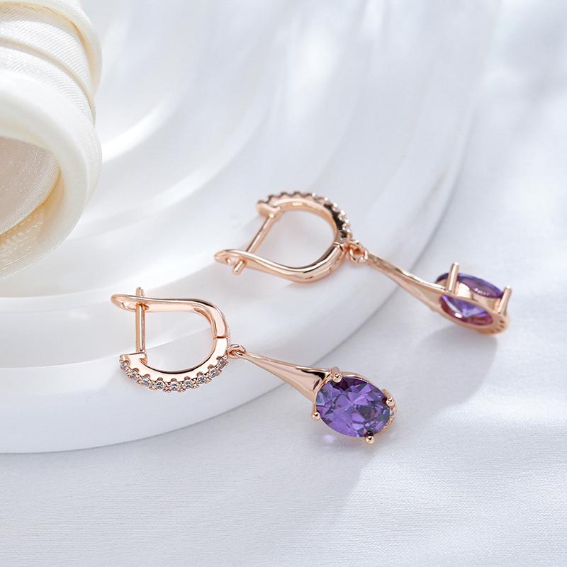Длинные серьги-подвески с английской пряжкой и фиолетовыми кристаллами из циркона для женщин, модные висячие украшения для ушей
