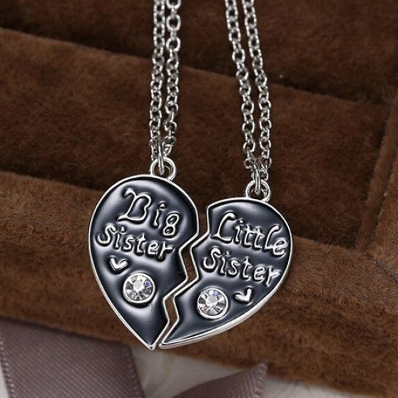 1 Pair Sisters Pendants Long Chain Necklace Broken Heart Puzzle Jewelry Charms ARI