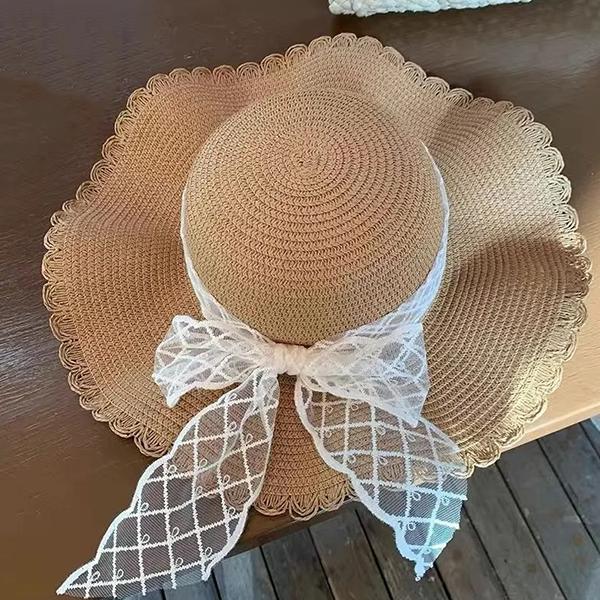 WTEMPO Женские однотонные повседневные универсальные летние солнцезащитные пляжные шляпы в стиле ретро с элегантным кружевным бантом и большими полями, складные солнцезащитные шляпы