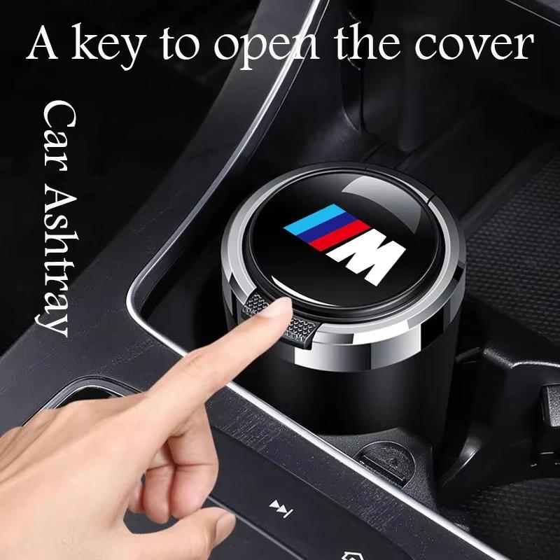 LJEEG1 2026 Car Sticker Car Ashtray Cigarette Butt Holder Container Accessories for BMW M X5 X1 X3 X2 X6 X7 X4 Portable One-Button Open