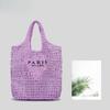 Skeleton Straw Bag Women's Mesh Pocket Handmade Woven Beach Tote Holiday Shoulder Bag