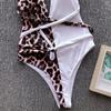 Роскошный леопардовый цельный купальник бикини, пэчворк, с подкладкой, глубокий V-вырез, на завязках халтер