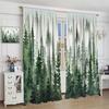 Green Forest Curtains Green Watercolor Forest Tree Silhouette Nature Landscape Printed Living Room Bedroom Window Drapes 42x63in