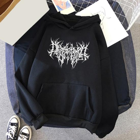 Осень-зима унисекс толстовка с капюшоном затягивающийся эластичный манжет с принтом шипов плотный флис накладной карман свободный длинный рукав свитер теплый топ