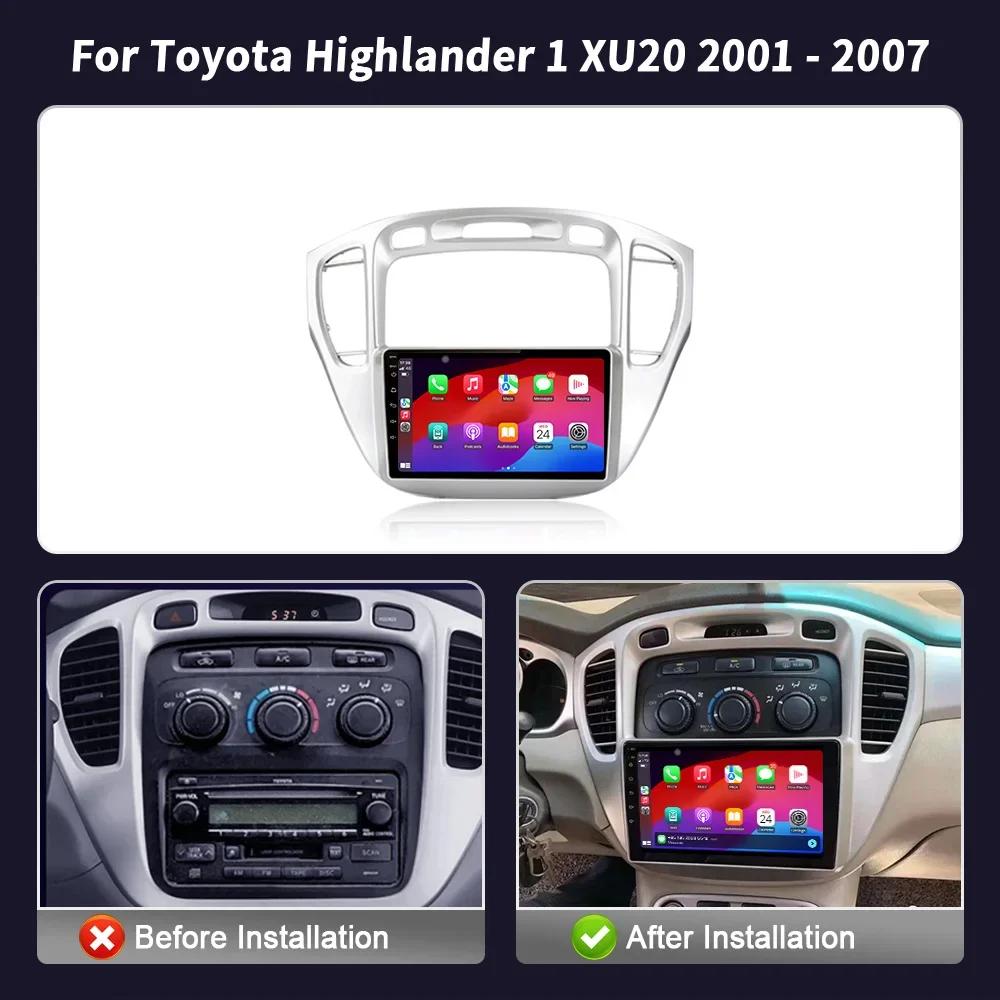 Беспроводной экран CarPlay Стерео Android 14 Для Toyota Highlander 1 XU20 2001-2007 Автомагнитола Мультимедийная навигация Сенсорный экран
